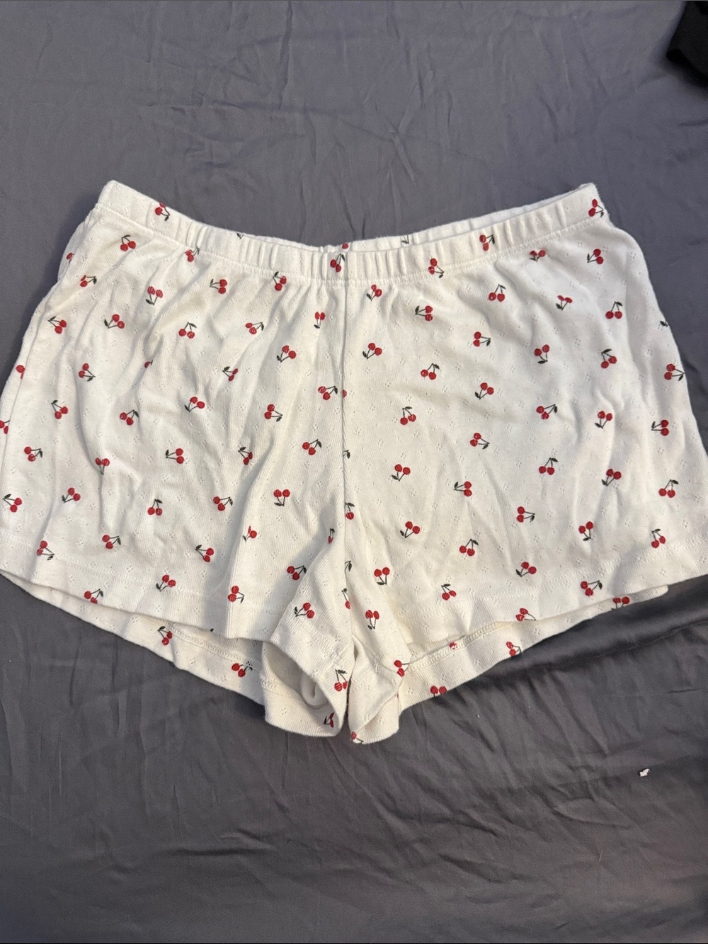 Brandy Melville White Cherry-Print Sleep Shorts